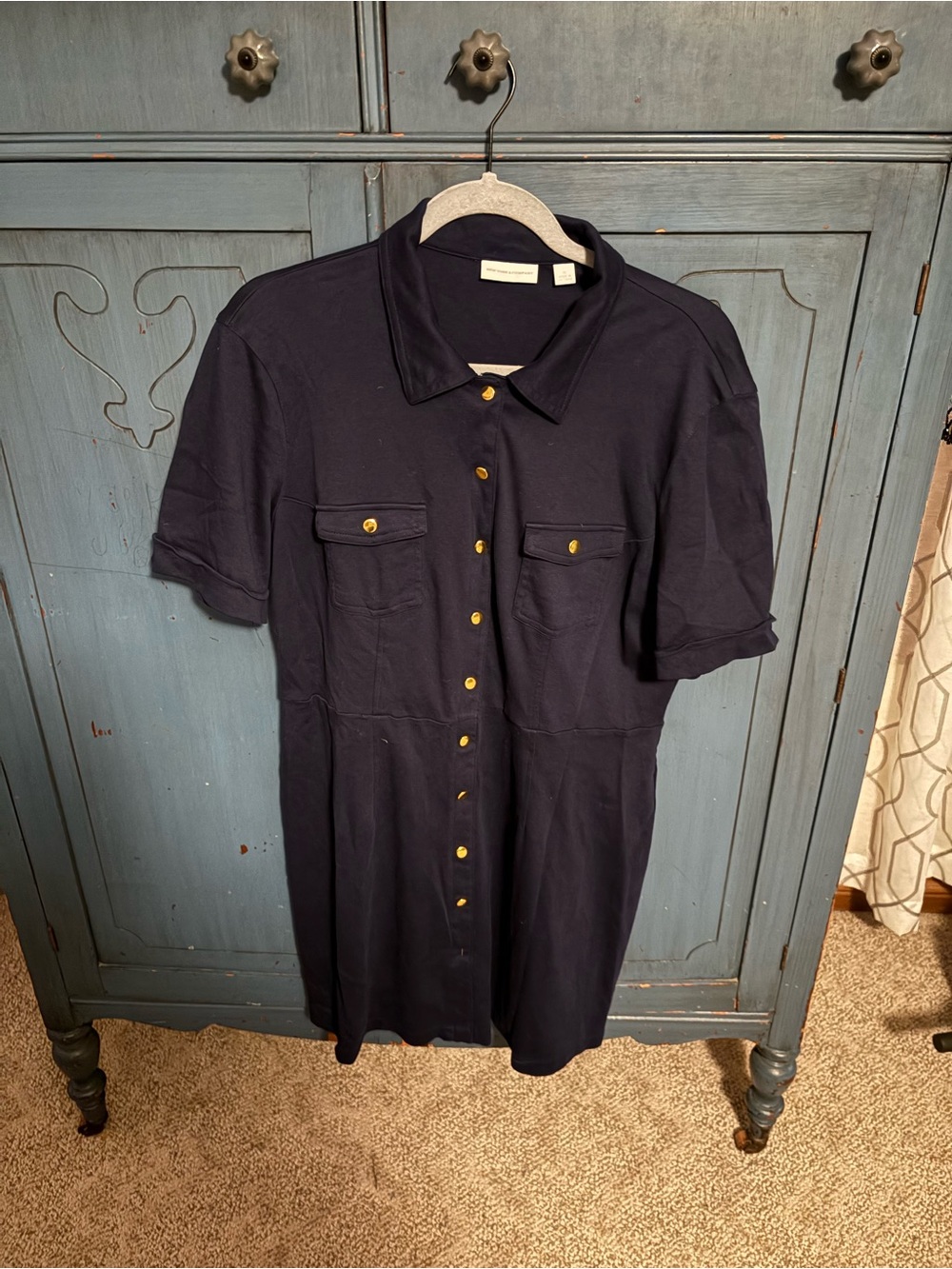 New York & Company Navy Polo Dress with Gold Buttons